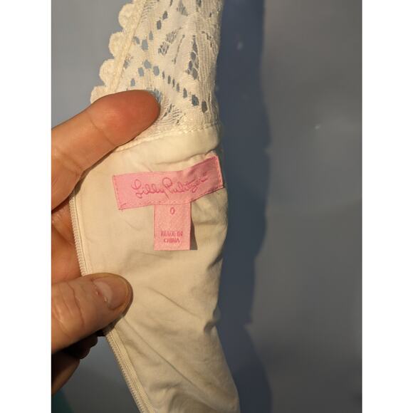 Lilly Pulitzer Sofia Resort  White Lace Shift Dress Mini Eyelet Detail Size 0 - Picture 6 of 10
